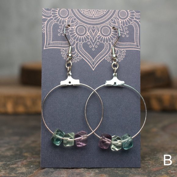 Fluorite Faceted Rondelle Hoop Earrings - Choose the pair you want - Picture 3 of 6